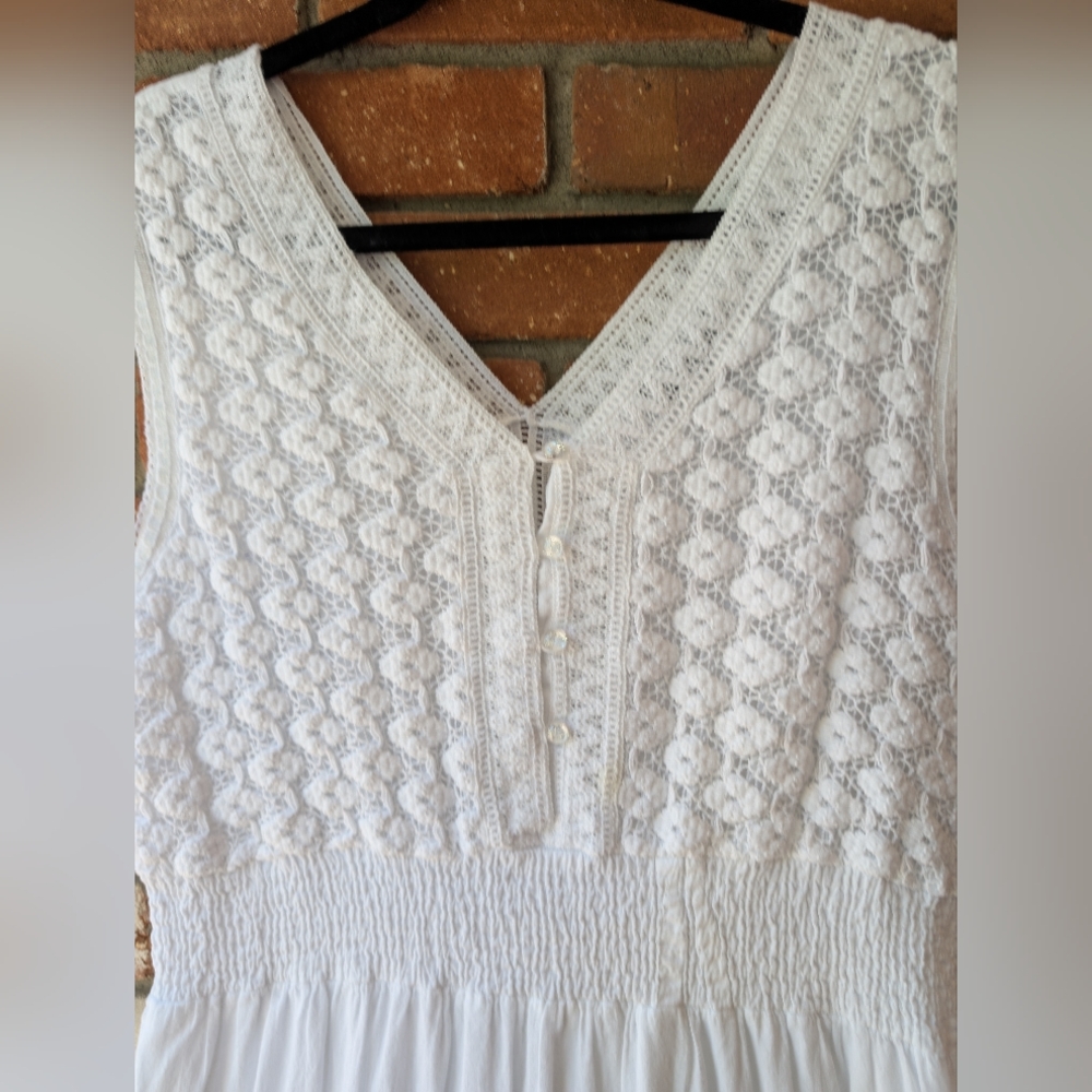 Naoo Corchet Midi A Line Dress White XL preppy bohemian cottagecore sundress - Picture 3 of 8